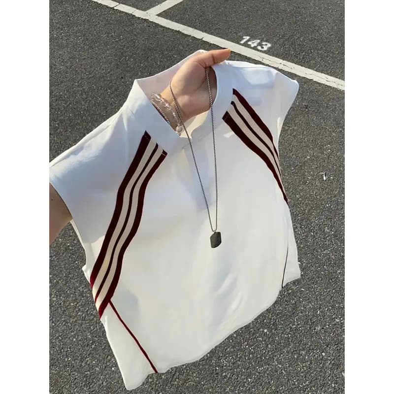 Americano cleanfit listrado costura masculino verão estilo fino legal sem mangas camiseta esportes colete moletom na mod