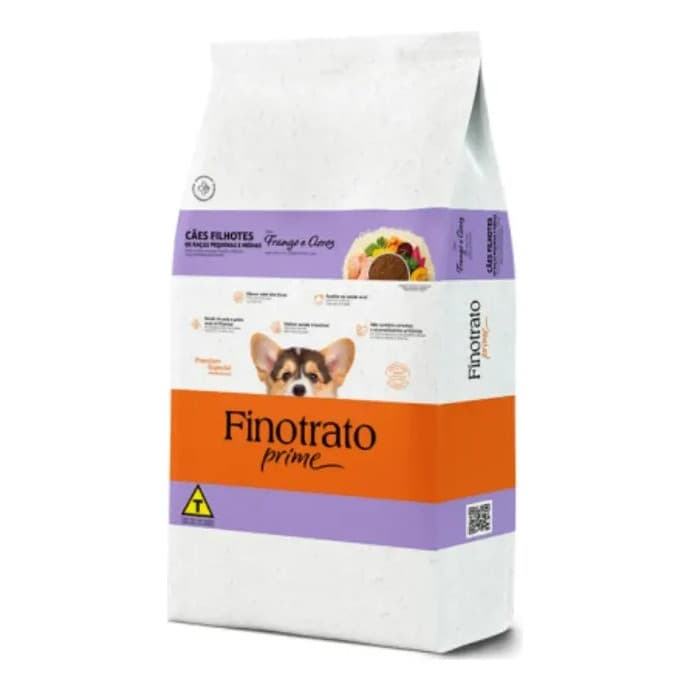 Ração Finotrato Prime Cães Filhotes Pequeno Frango Arroz 3kg