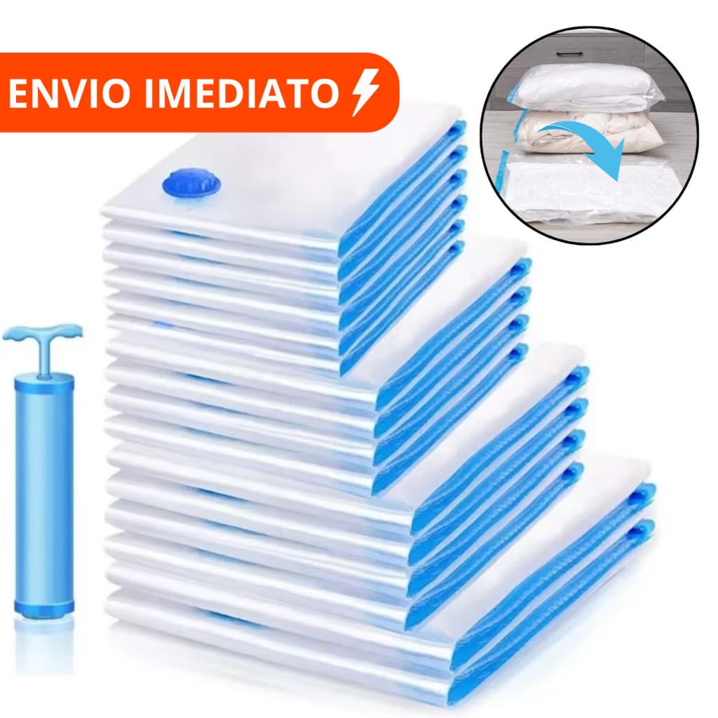 Kit 10 Saco A Vácuo Grande 110x70 Organizador Edredom Coberto Mala Roupa De Cama + Bomba a Vacuo