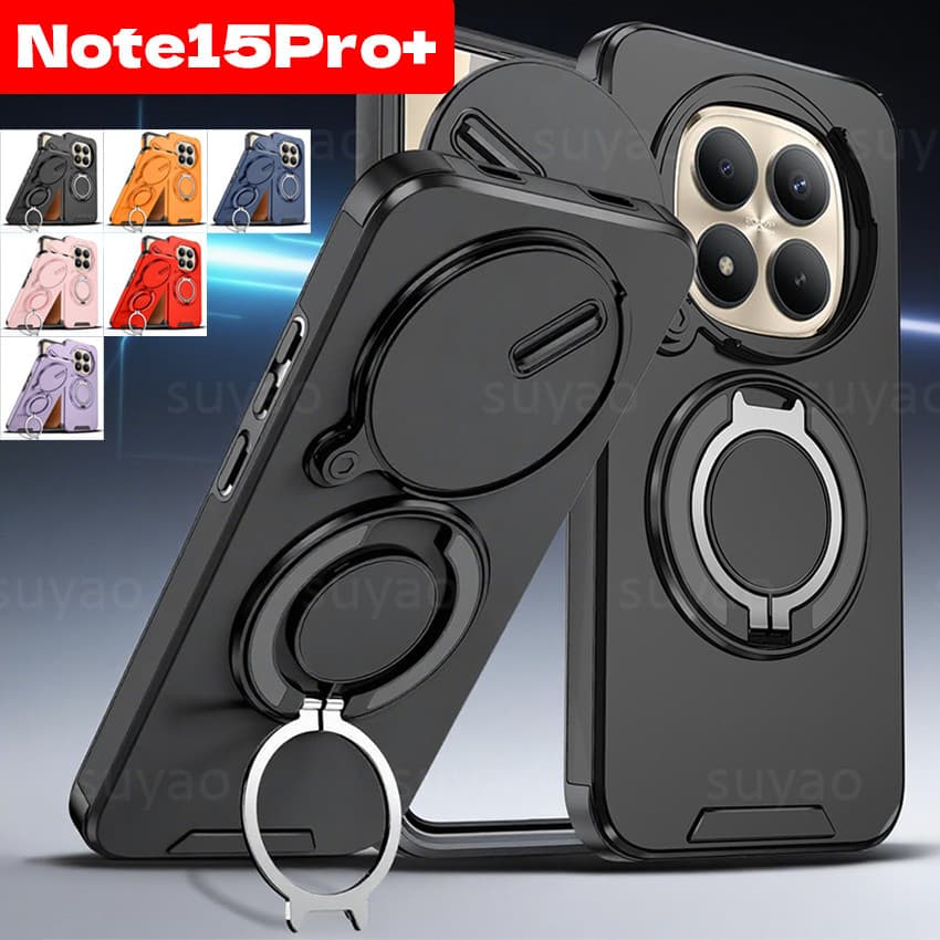 Capa para Telefone Redmi Note 15 Pro Plus ProPlus 2026 com Suporte de Anel Magnético, Proteção de Lente, Capa Traseira à