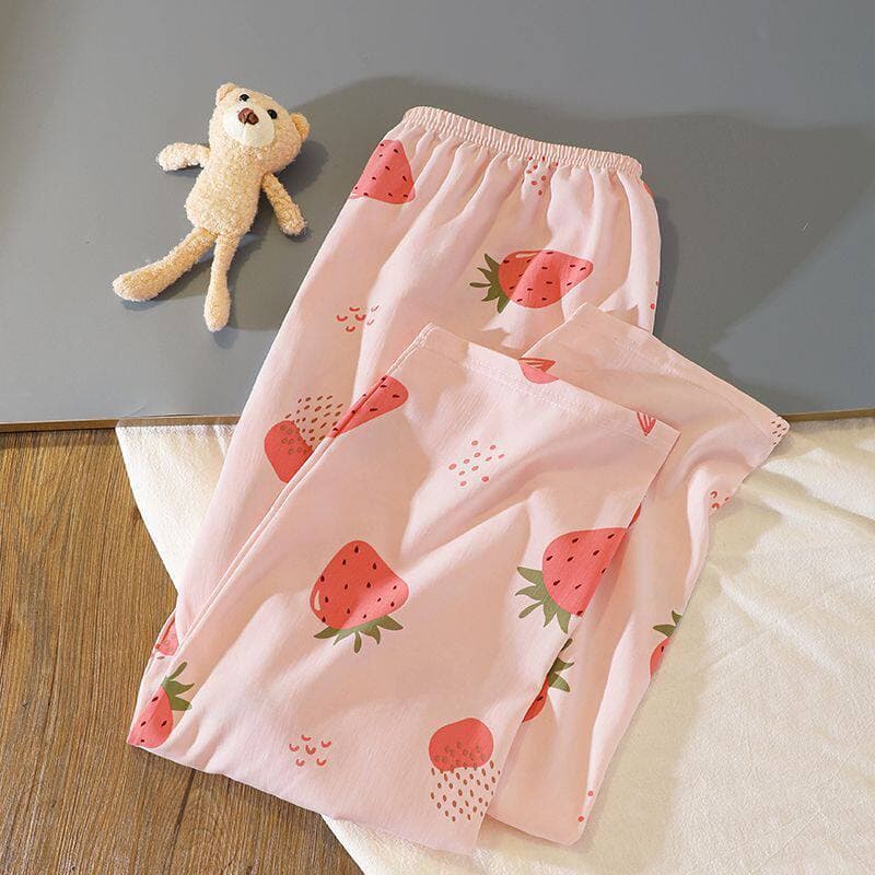 Calças de pijama listradas menina calças de pijama primavera outono feminino bonito fino solto nuvem 100 calças estilo f