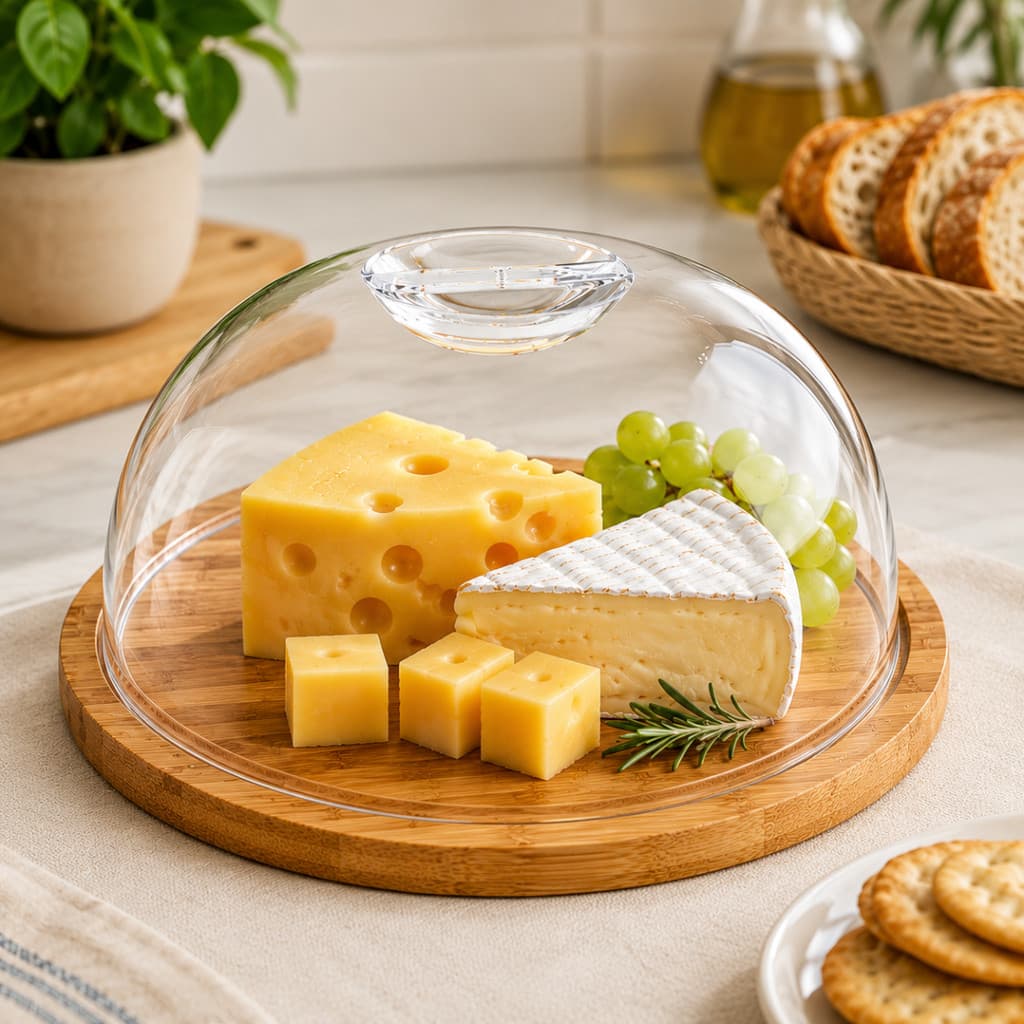Porta Queijo Queijeira Madeira Bambu Com Tampa 18cm X 8cm Em Acrílico Mesa Posta