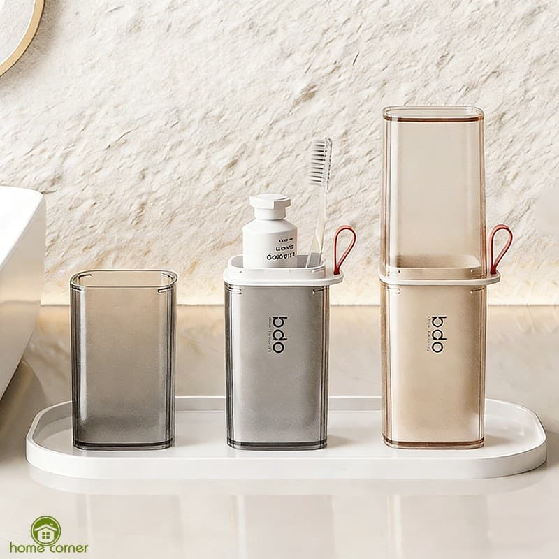 Copo Portátil Para Enxaguatório Bucal De Viagem-Conjunto De Suporte Escova De Dentes Armazenamento Doméstico Em Dormitór