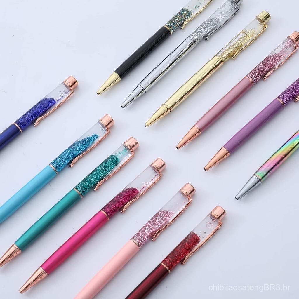 Canetas Esferográficas de Metal Fancy Oddmoal com Glitter Flutuante e Areia Líquida Dinâmica para Material de Escritório