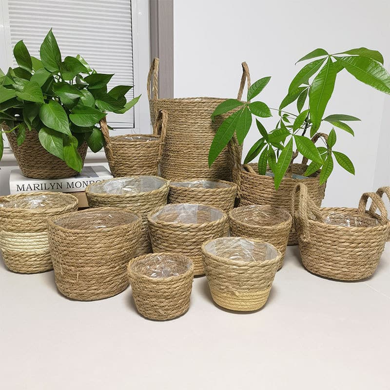 Fábrica artesanal palha tecido vasos de flores flores vasos plantas flores casa abraço balde cesta de flores tecido cest