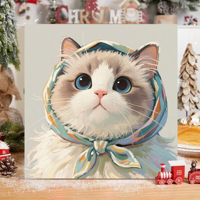 Pintura a óleo digital de gatinho, DIY para colorir, animal de desenho animado fofo, pintura a óleo simples feita à mão