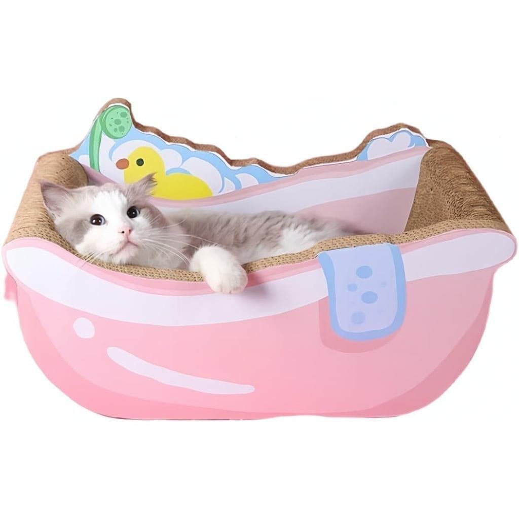 Hidrrdc Tábua de Arranhar para Gatos, Tábua de Afiar Garras de Gato com Design de Banheira, Padrão Fofo e Moderno,