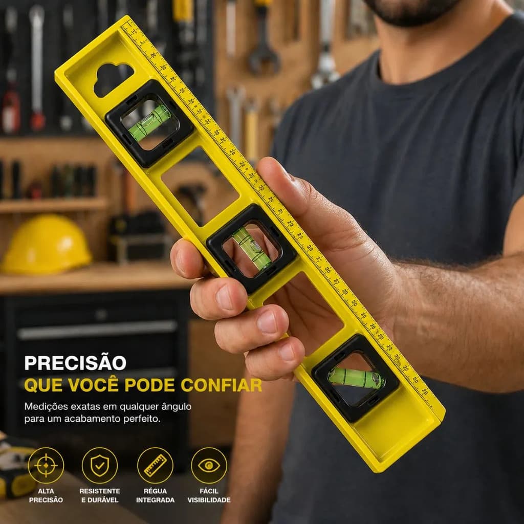 Nível Régua 3 Bolhas 40cm Profissional ABS De Prumo Medição Nivelador