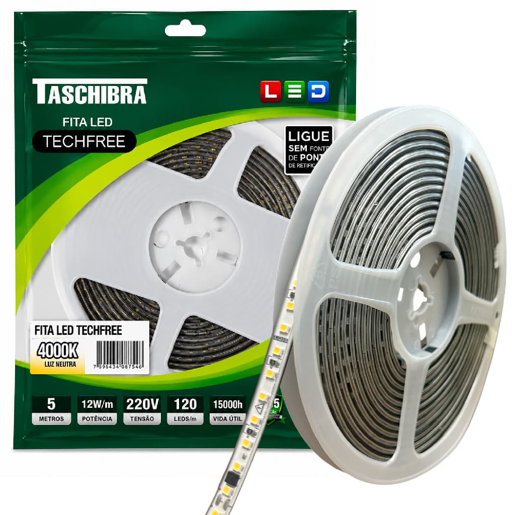 Fita Led SMD 5 Metros 12W/M 120 Leds Neutra 4000K 220V IP65