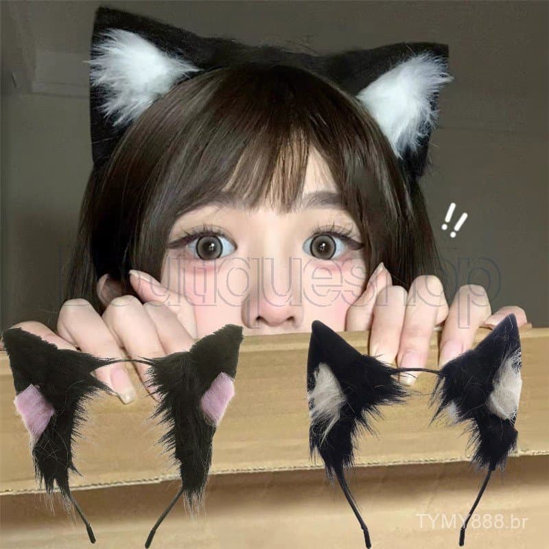 Acessório de Cabeça com Orelhas de Gato Simuladas em Pelúcia - Lolita, Cosplay, Moda - Adequado para Mulheres, Meninas,