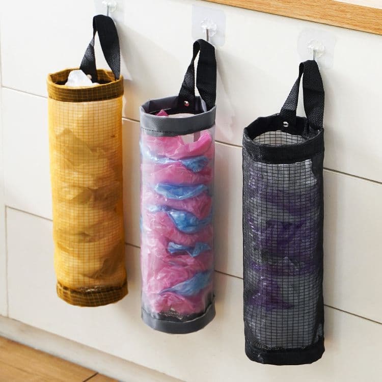 Organizador de sacos de lixo montado na parede, organizador de sacos plásticos para cozinha, bolsa de armazenamento de s