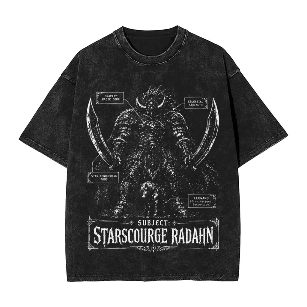 Camiseta Masculina De Manga Curta Lavada Com Estampa De Anel Elden 100 % Algodão Pesado