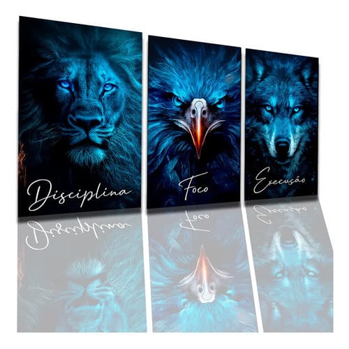 Kit 03 Quadro Disciplina Foco Execução Azul 50x90