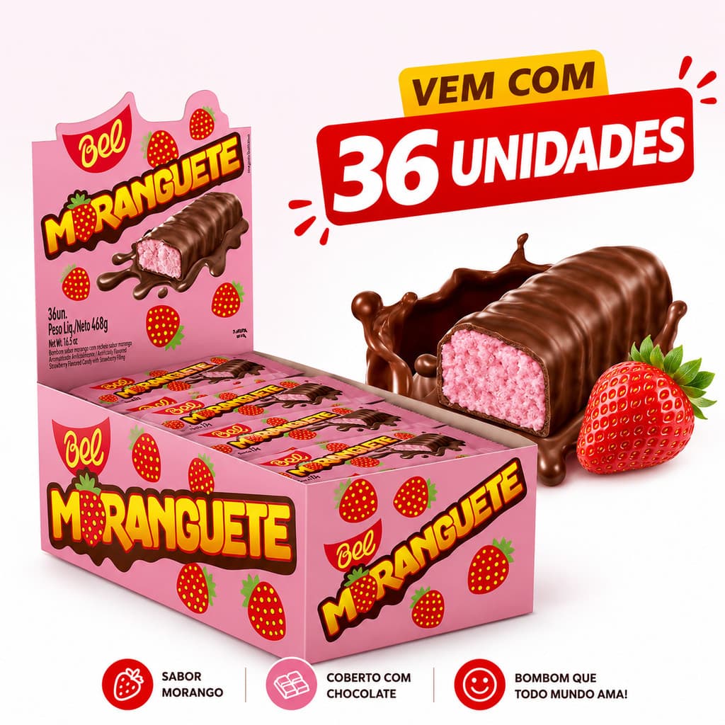 Bombom Chocolate Moranguete C/36 Unidades 13g Bel