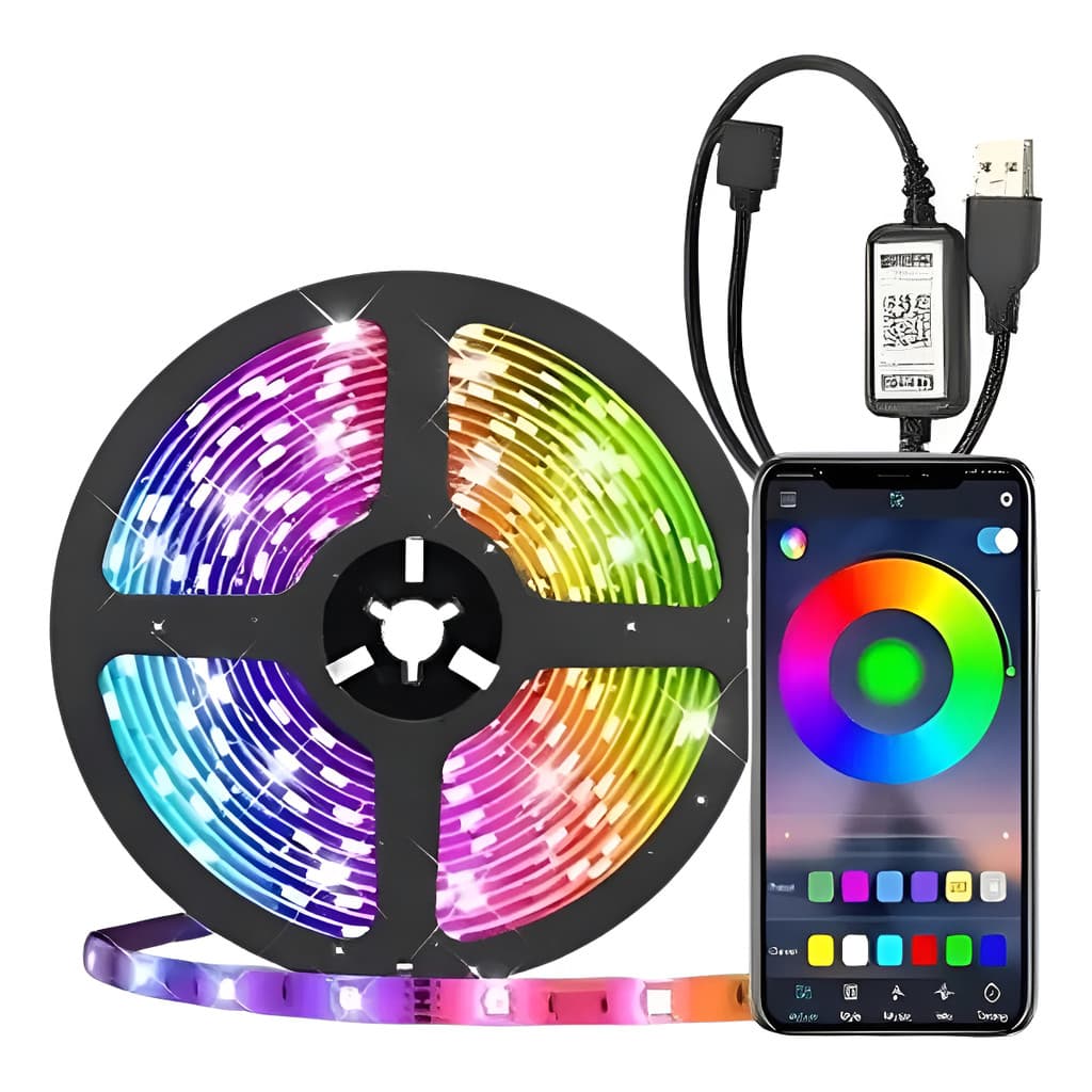 Fita LED RGB 5 Metros USB Controle Bluetooth Luz Colorida para Quarto TV Decoração