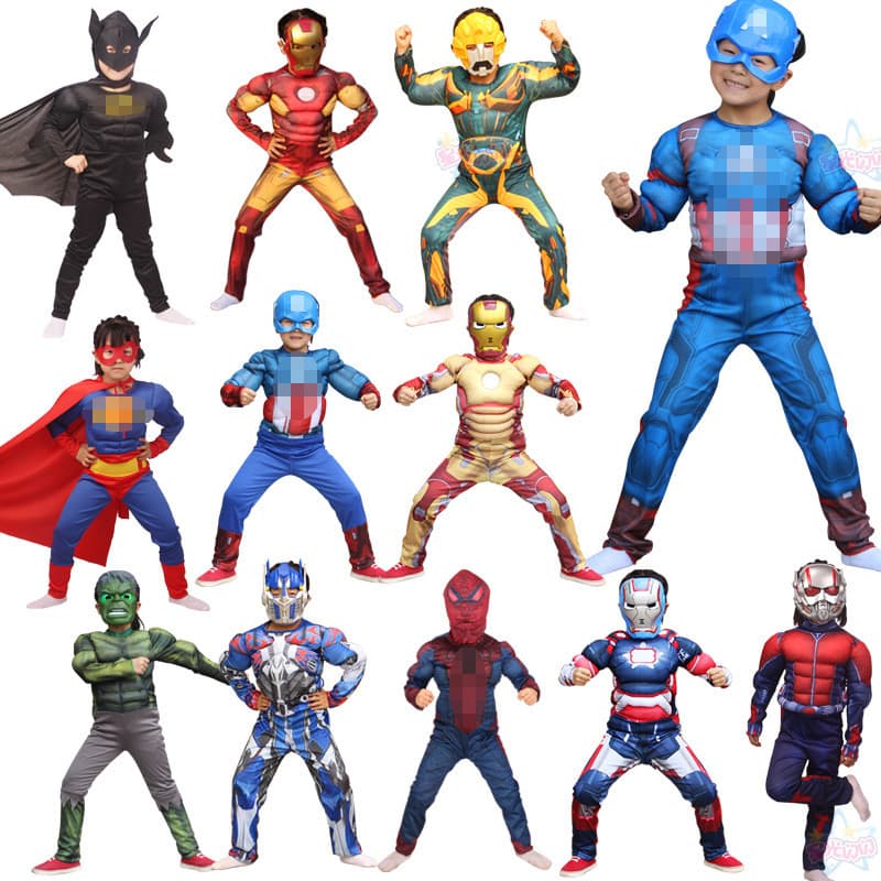 Halloween crianças mostrar Anime herói traje americano morcego ferro guerreiro Superman roupas musculares