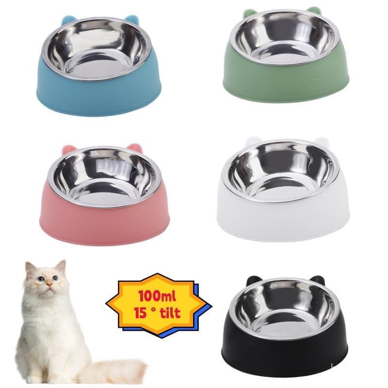 100ML Tigela Para Cães Gatos 15 Graus Base Cachorros Levantada Não Escorrega Comida Comedouro De Água Potável Inclinação