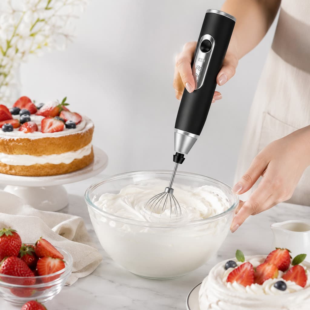 Mixer Elétrico 2 em 1 Batedor Portátil para Leite Café Bebidas e Clara de Ovo
