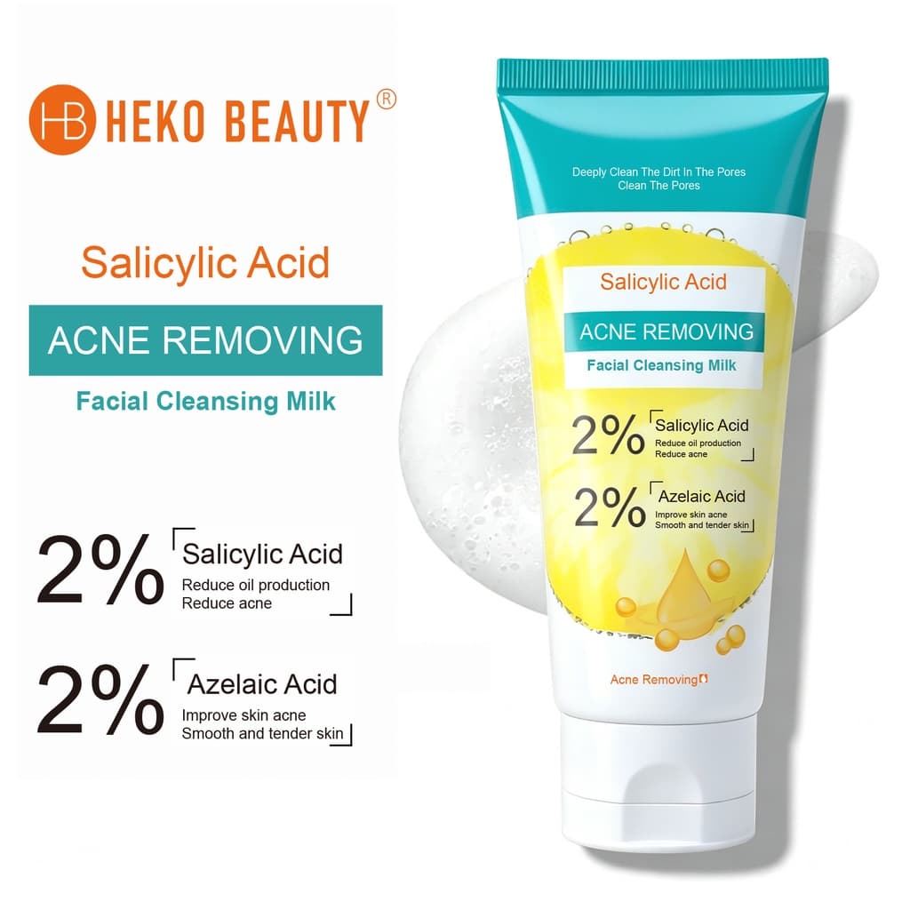 HEKO BEAU Limpador Facial com Ácido Salicílico, limpeza profunda dos poros, fórmula suave, não resseca a pele, purifica