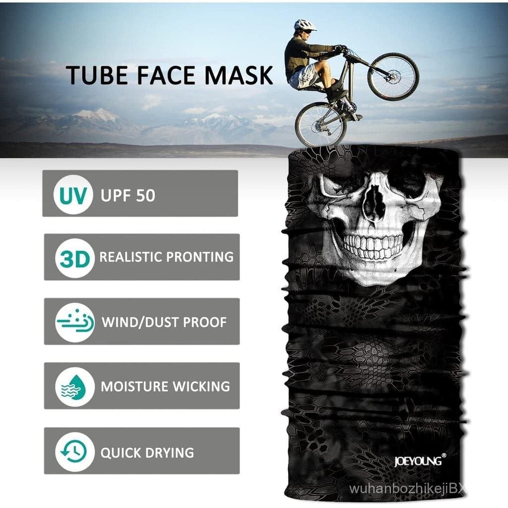 Máscara Facial JOEYOUNG com Estampa de Caveira, Proteção UV contra Sol e Poeira, Bandana para Pescoço, Acessório para Mo