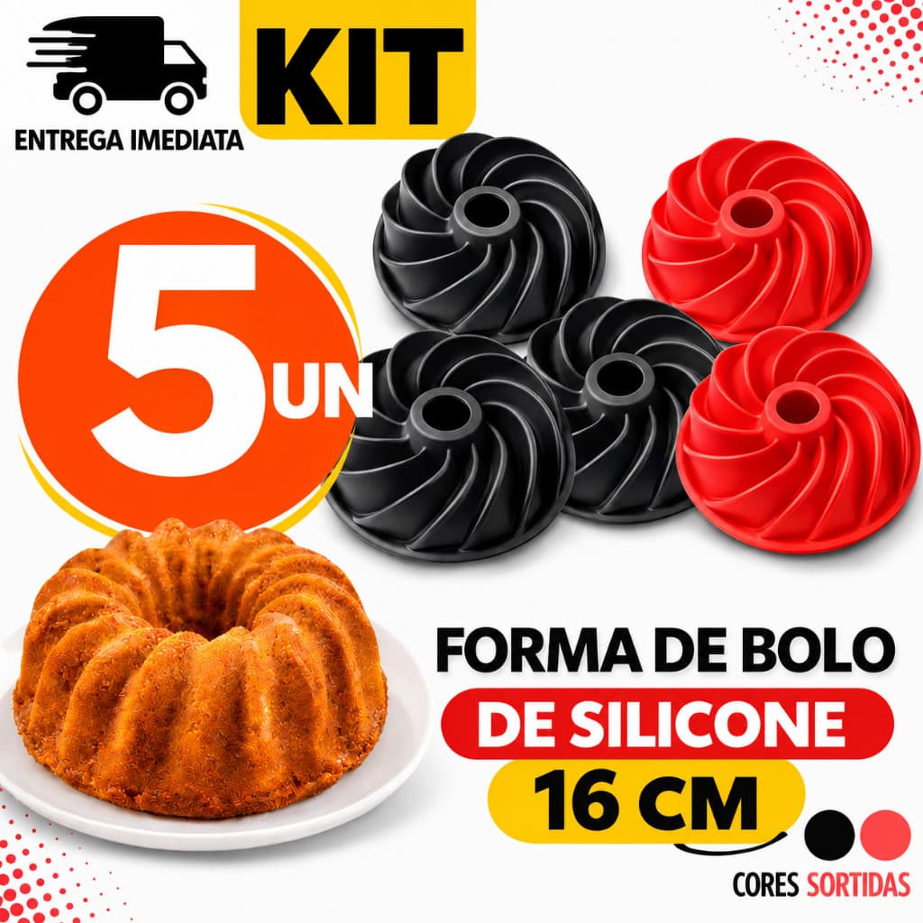 COMBO 5/4/3/2 Forma de Silicone Bolo e Pudim Antiaderente Flexível Cores Sortidas