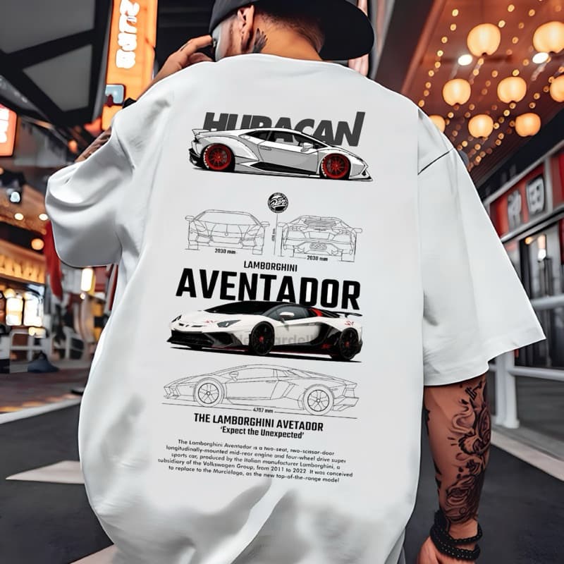 Camisa Oversized Lamborghini Huracán Aventador n Estampa Carro Super Esportivo T-Shirt Streetwear Automotivo Confortavel