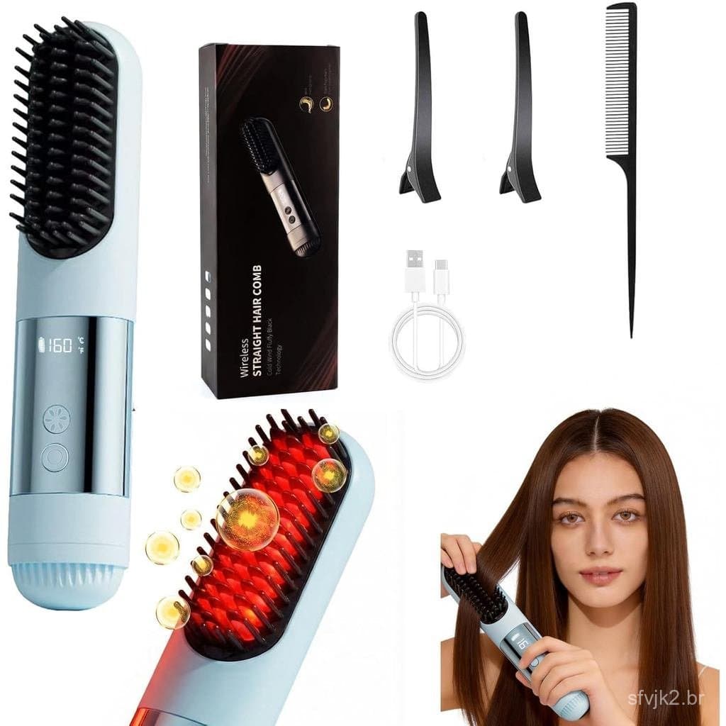 2026NewGoBrushPro-3TempsEscovaAlisadoraDeCabeloPortátilSemFioParaViagem,ComDisplayDigitalLED ° C/ ° F),ConfiguraçãoCoolA