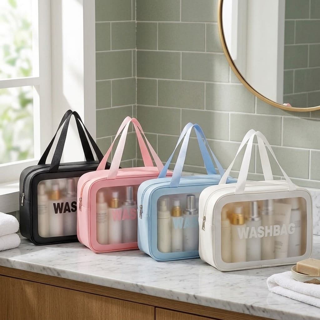 Bolsa para cosmeticos necessaire de maquiagem transparente com ziper reforçado