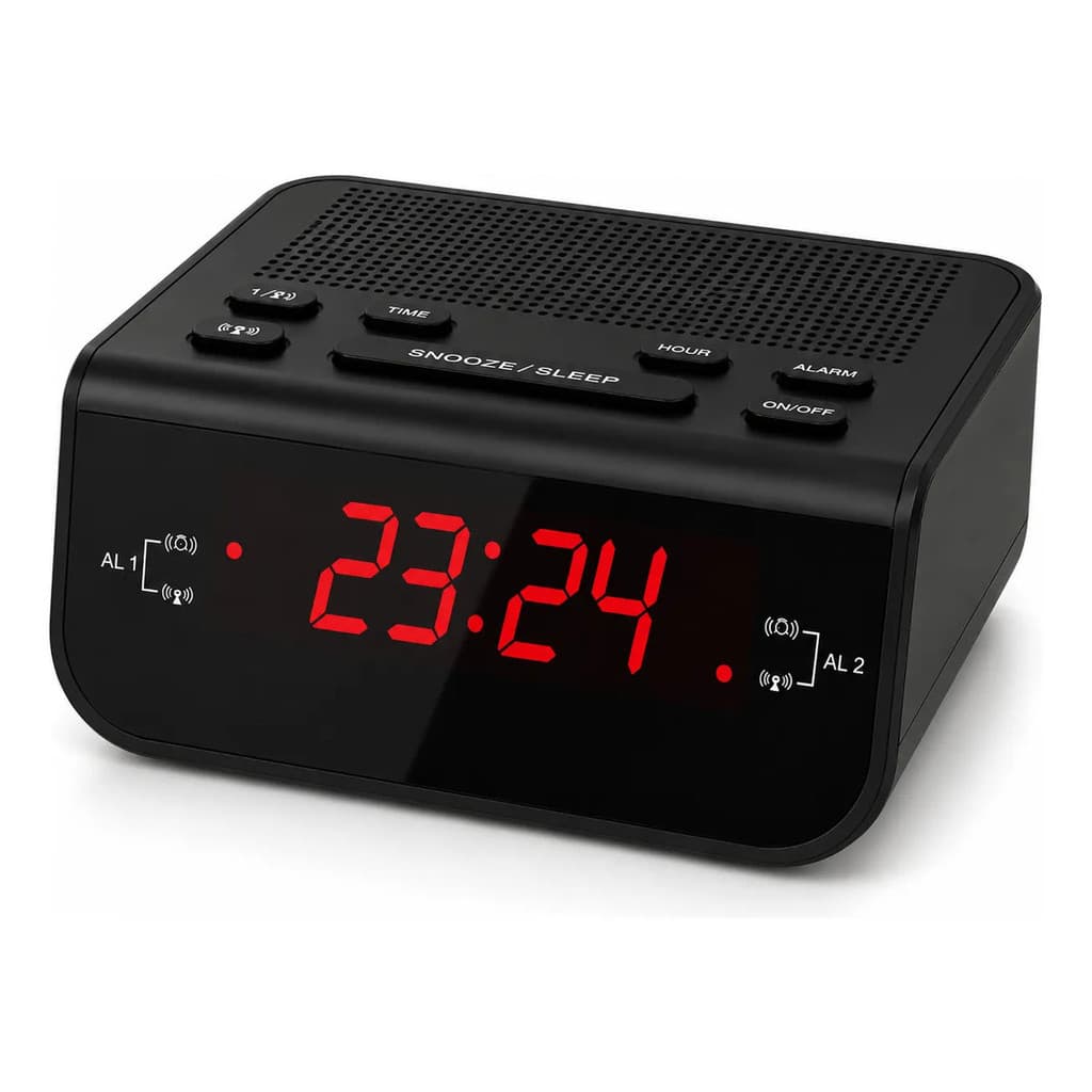 Rádio Relógio Digital Am/fm Portátil Com Alarme Duplo Led