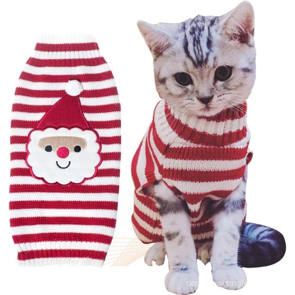 Suéter de Natal para Gato com Papai Noel, Roupas de Inverno Quentes para Gato de Estimação
