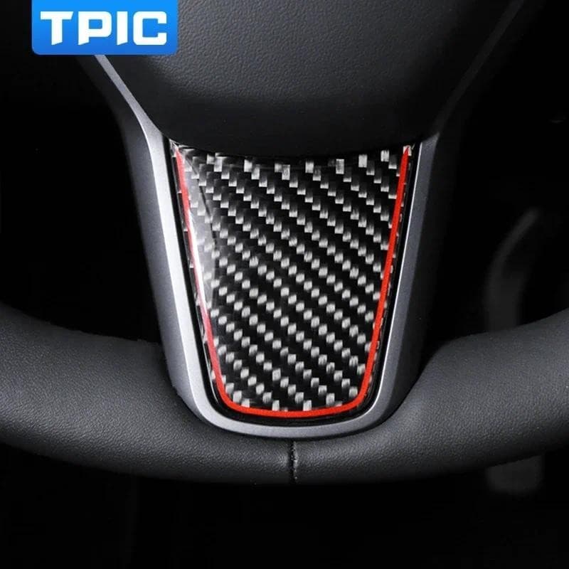 TPIC Para Tesla Modelo Y 3 2018-2023 Interior Do Carro Volante Quadro Adesivo De Fibra Carbono Guarnição Tuning Decoraçã