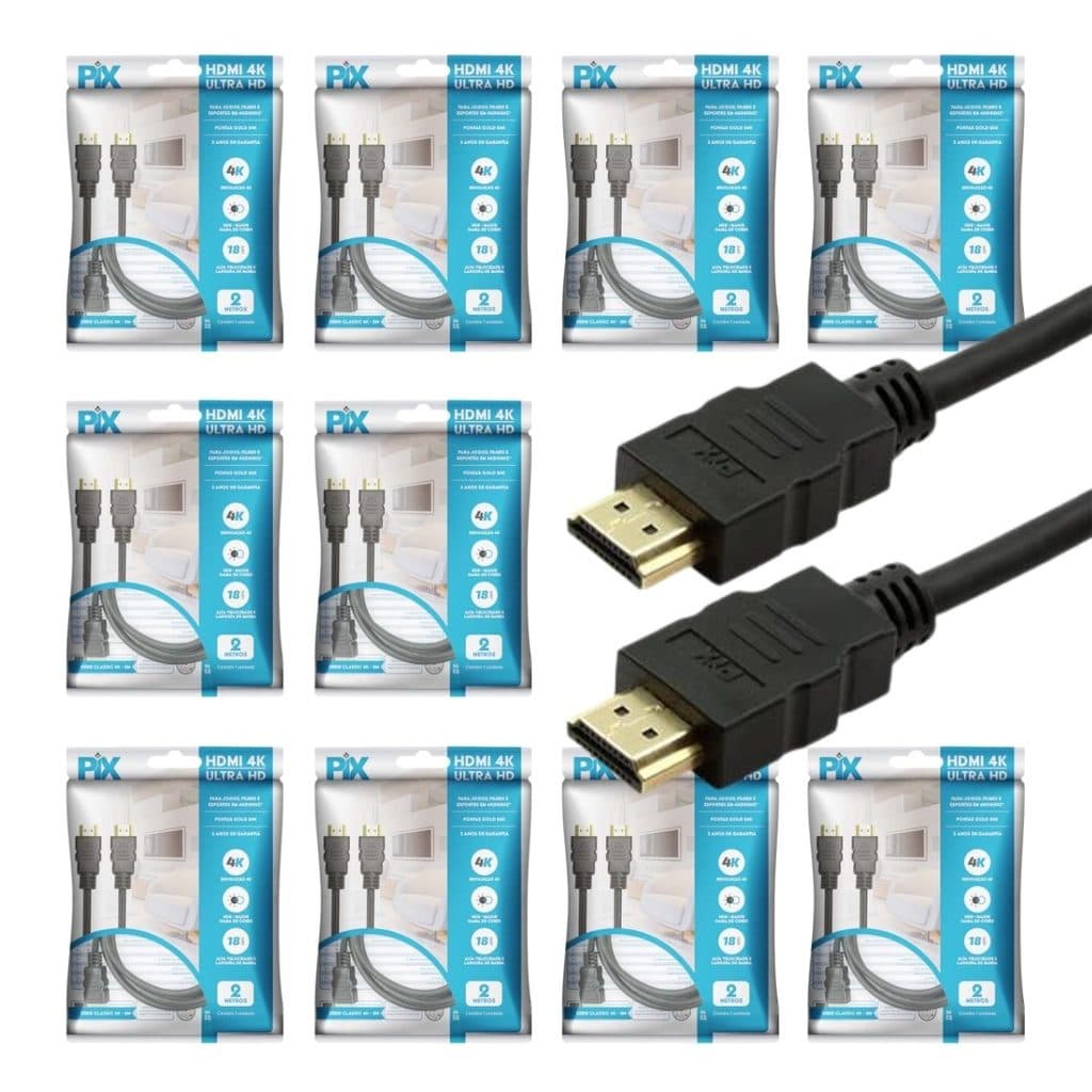 Kit 10 Cabo HDMI 4k 2 Metros Ultra HD MDR 60hz Pix Original TV Notebook