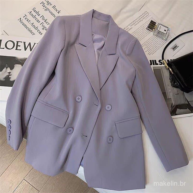 Conjunto feminino roxo de estilo coreano, tamanho pequeno, adequado para primavera e outono, com design único, um conjun