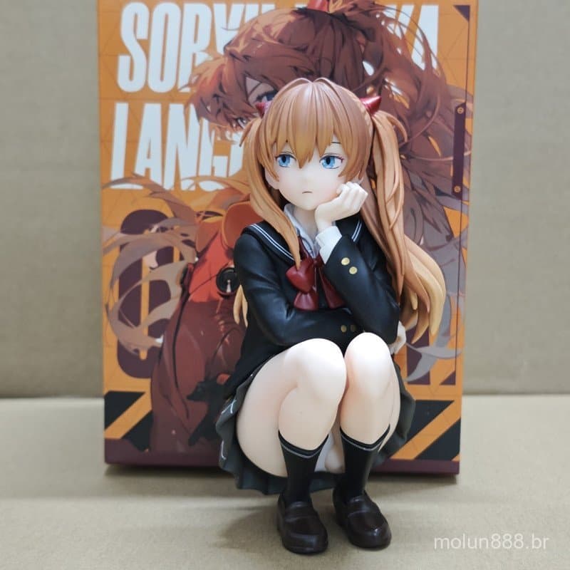 Figura de ação em PVC da versão Q de Asuka Langley Soryu em posição agachada, 202516cm, anime japonês Neon Genesis Evang