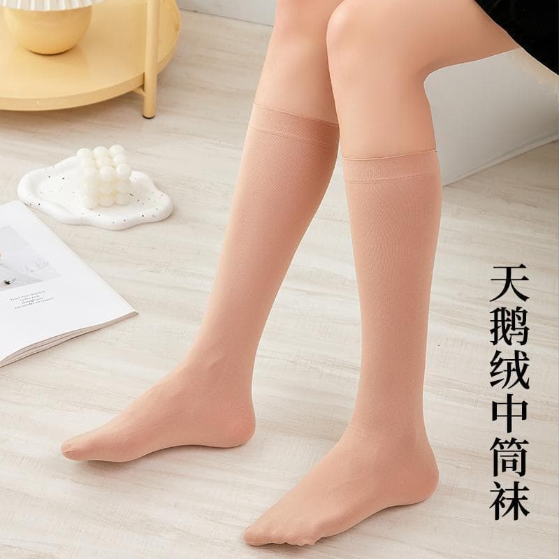 Primavera outono feminino Anti-Snagging cor da pele veludo meados de tubo bezerro meias médio grosso meia meias