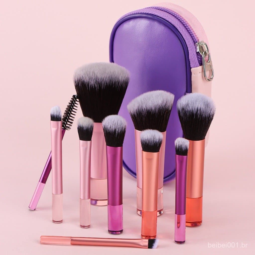Kit 10 mini pincéis para Maquiagem com estojo bolsa para viagem 024-140