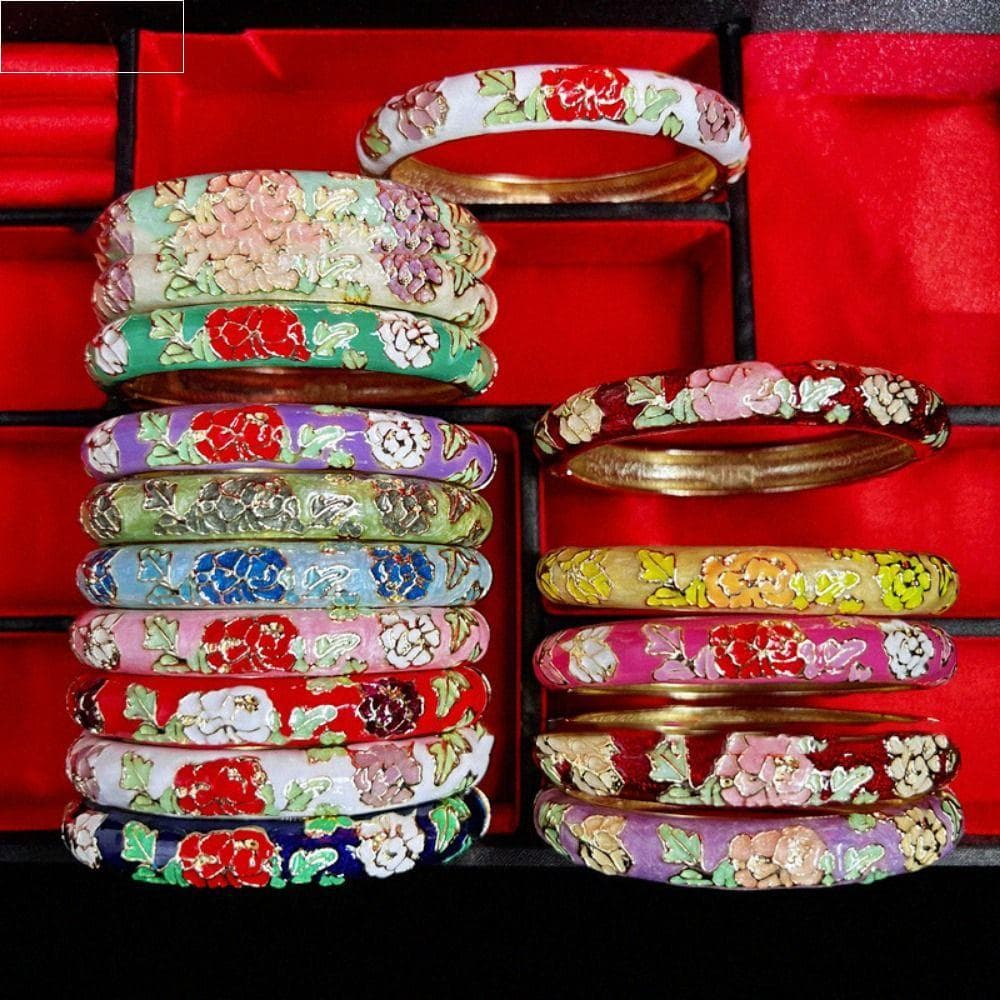 Pulseira De Flor De Filigrana De Peônia SOLDOI , Dupla Esmaltada Chinesa Cloisonne , Vintage