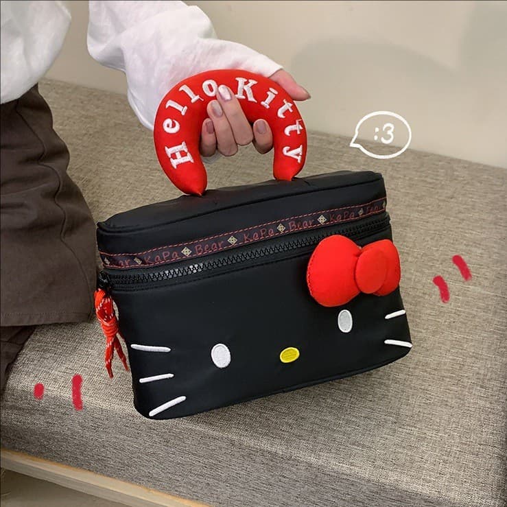 Arco fofo Hello Kitty, Mini bolsa quadrada, bolsa de cosméticos para meninas, presente de aniversário de menina