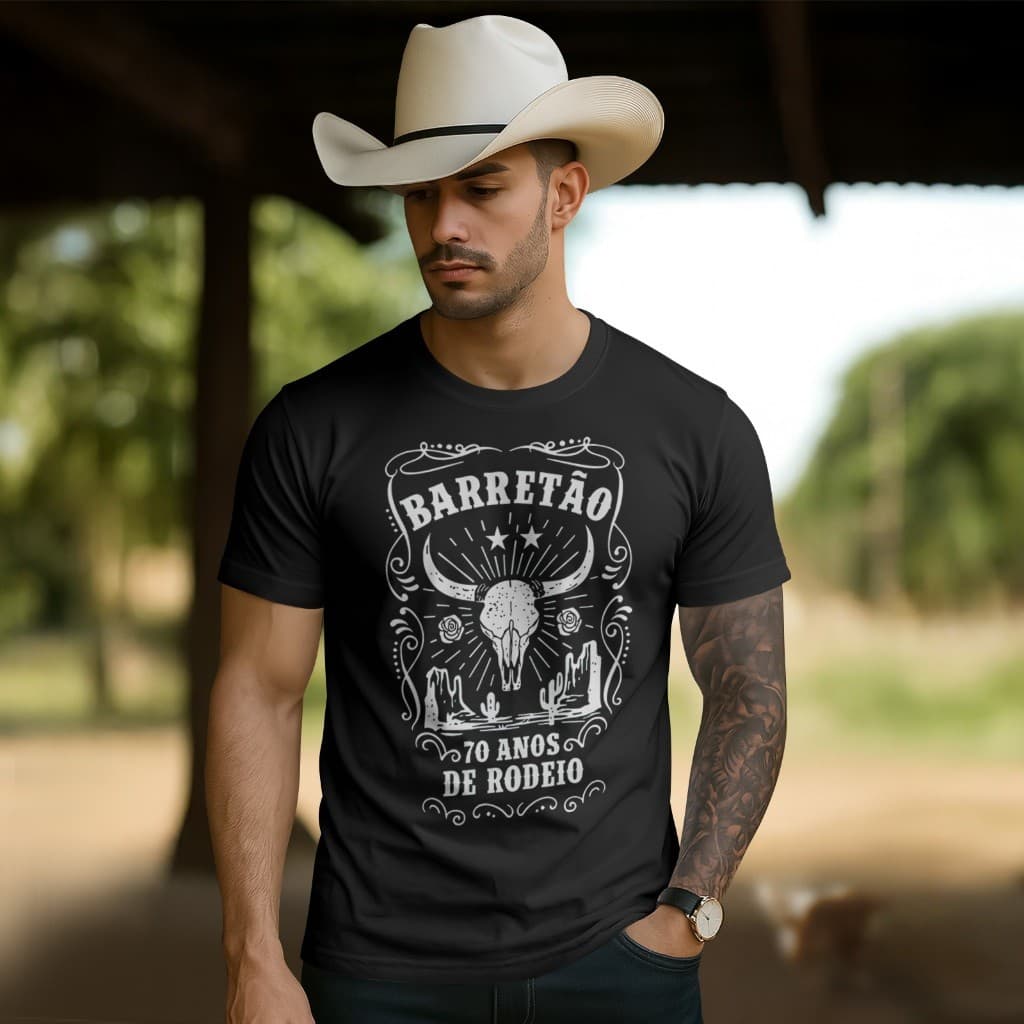 Camiseta Rodeio Barretos Barretão 70 Anos Camisa Masculina Country Algodão Estilo Western
