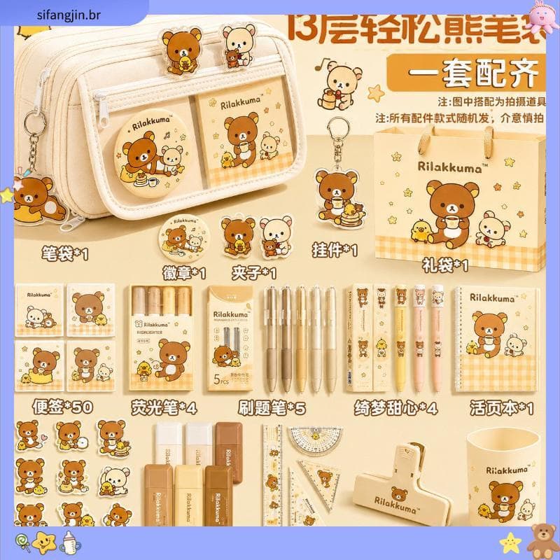 Rilakkuma Estojo de lápis de 13 camadas de alto valor estilo ins meninas meninos 2026 novo estilo caixa de papelaria gra