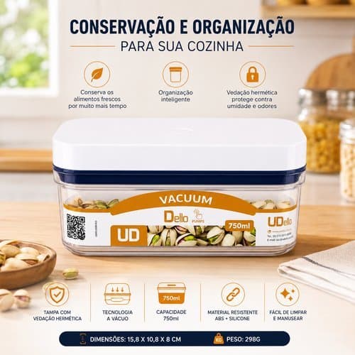 Pote Hermético Retangular Pumps 750ml Tampa Com Trava Vedação Perfeita Mantém Alimentos Frescos Organizados