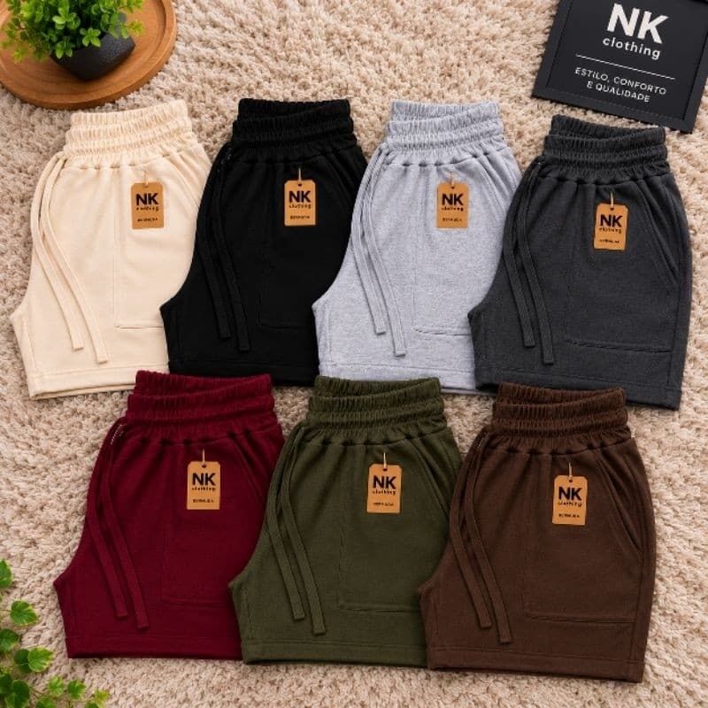 Kit 3 Shorts Femininos Moletinho Cós Alto Bermuda Curta Com Bolsos Macio