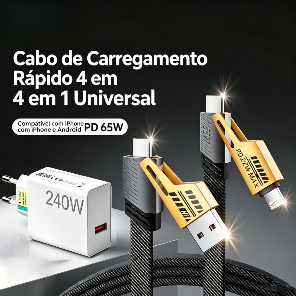 Kit De Carregador Super Turbo 240W + Cabo De Metal Pasevin De Transferência Rápida 4 Em 1 Para Xiaomi Redmi Android Ultr