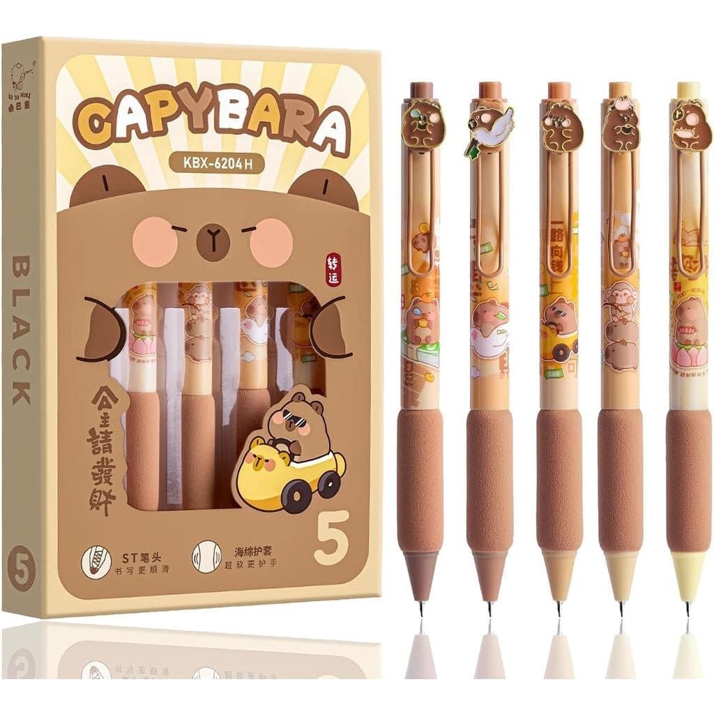 Canetas de Gel Fofas LSLSHY, 5 Peças, Canetas Retráteis de Secagem Rápida, Ponta Fina de 0,5mm, Tinta Preta, Canetas Kaw