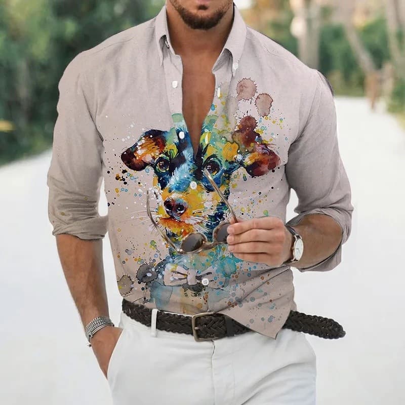 Camisa masculina havaiana de luxo com estampa de borboleta em 3D, estilo pintura, manga longa, tamanho grande, camisa de
