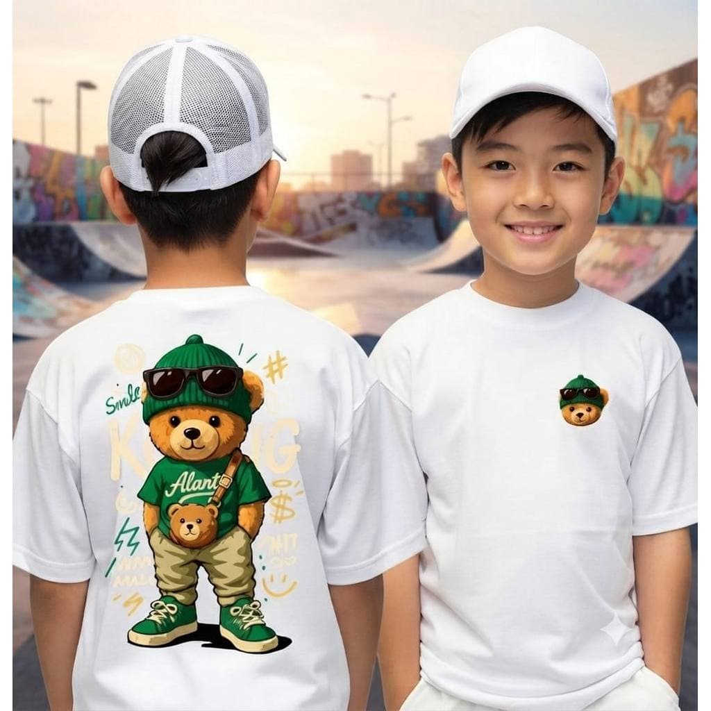 Camiseta Infantil Urso Moderno Street 100% Algodão Para Crianças Tendência
