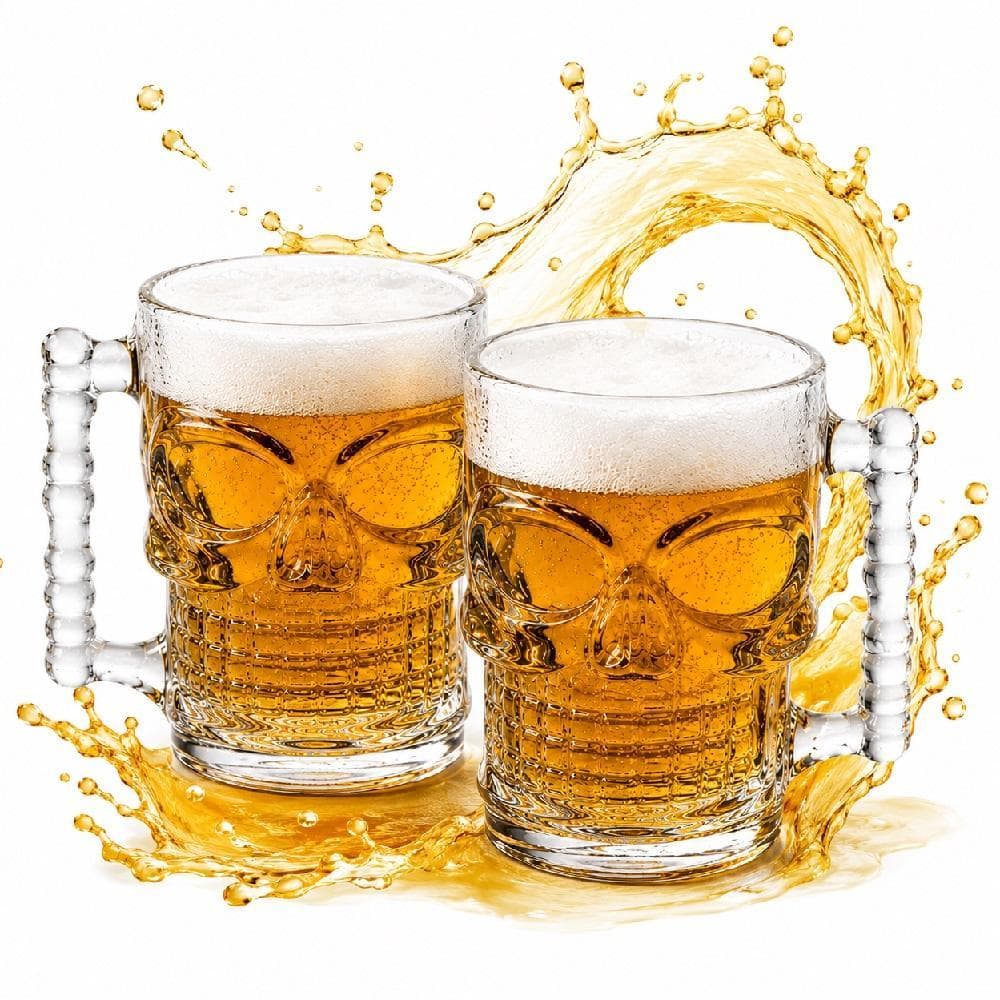 Kit 2 Canecas Caveira Vidro Temperado 500ml para Chopp Cerveja com Alça