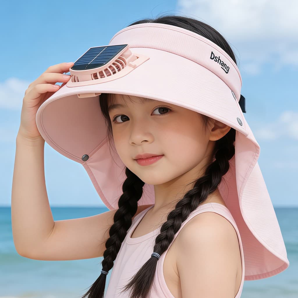Crianças chapéu de verão ventilador Solar chapéu meninos meninas ao ar livre protetor Solar chapéu de sol médio grande c