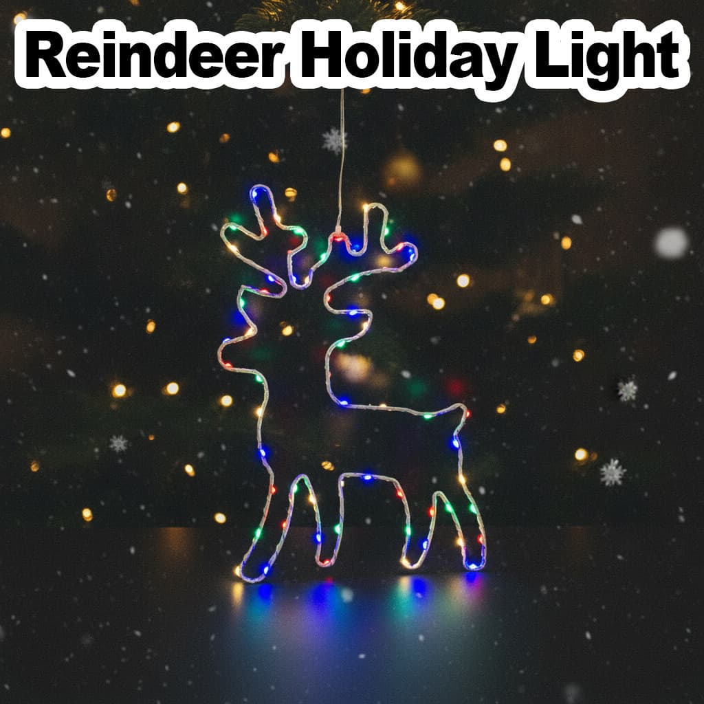 Decoração de Luzes de Rena de Natal - Placa de Alce Iluminada à Prova d'Água com 60 LEDs para Decoração de Parede em Fes