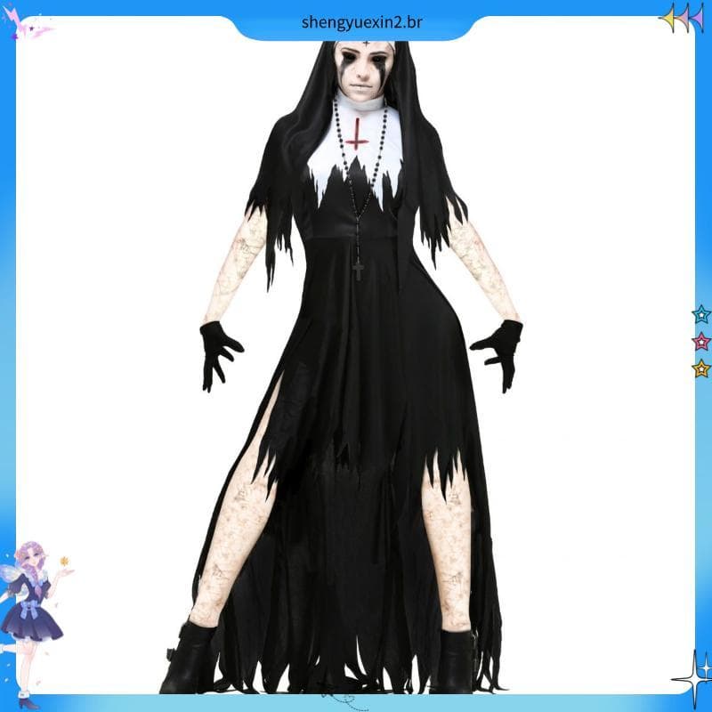 Traje de Halloween traje Horror freira traje co splay Cosplay vampiro demônio traje maquiagem